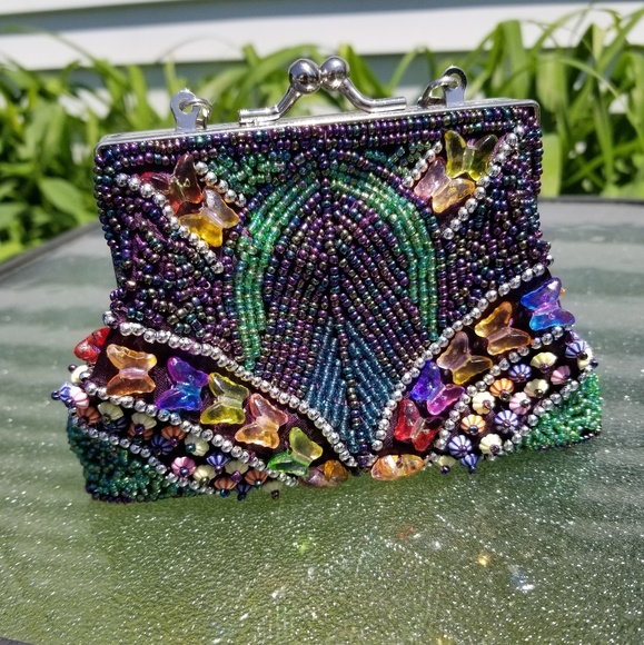 Handbags - Vintage coin purse beads butterflies flowers